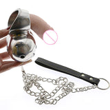 Heavy Stainless Steel Ball Stretchers with Chain Chastity Cage lock and ring | 3d-chastity