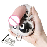 Heavy Stainless Steel Ball Stretchers with Chain Chastity Cage side | 3d-chastity