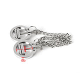 Stainless Steel Weighted Nipple Clamps with Chain Chastity Cage wearing | 3d-chastity