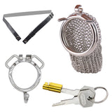 Chainmail Stainless Steel Mesh Chastity Cage - 4.33" front | 3d-chastity