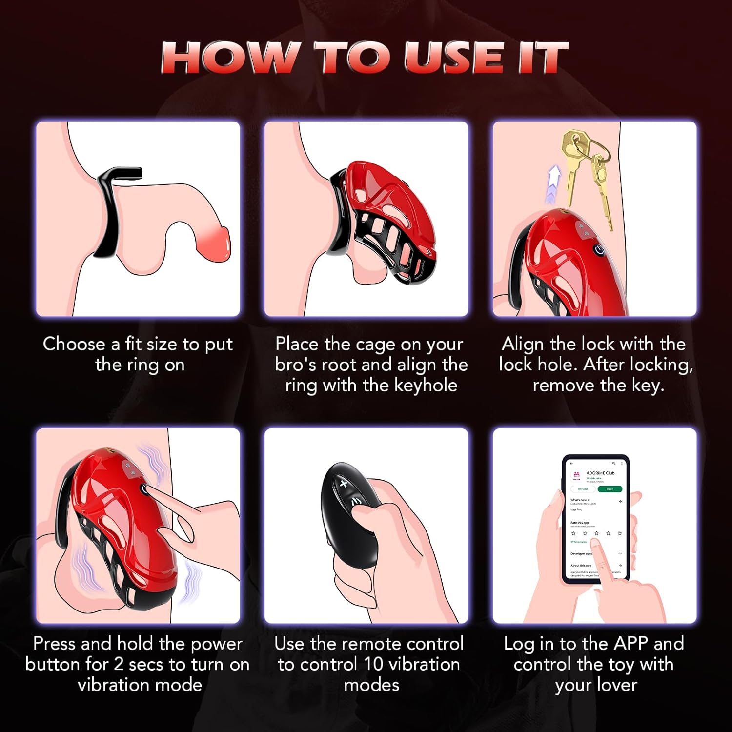 Vibrating Chastity Cage App Control size and shape | 3d-chastity
