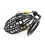 Black Mesh Metal Male Chastity Cage size and shape | 3d-chastity
