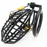 Black Mesh Metal Male Chastity Cage material finish close | 3d-chastity