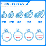 Blue Stripe Cobra Chastity Cage Kit 1.77 to 4.13 Inch Long side | 3d-chastity
