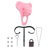 Fantasy Pink Conch Chastity Cage with Belt front | 3d-chastity