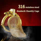 Golden Adjustable Chainmail Chastity Cage main product | 3d-chastity