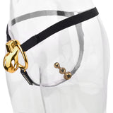 Golden Short Smooth Stainless Steel Cobra Cage with Belt Chastity Cage side | 3d-chastity