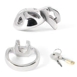 Separated silver-colored cage shell and base ring beside keys