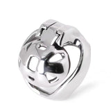 Angled view of a silver-colored cage showing its hinged locking section