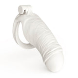 Men's Simulated Penis White Chastity Cage wearing | 3d-chastity