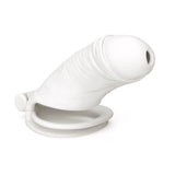 Men's Simulated Penis White Chastity Cage lock and ring | 3d-chastity