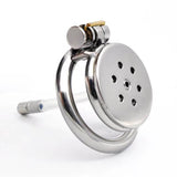 Mini Inverted Flat Steel Chastity Cage Optional Spikes + Urethra Insert size and shape | 3d-chastity