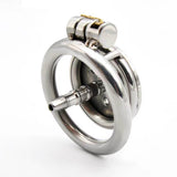 Mini Inverted Flat Steel Chastity Cage Optional Spikes + Urethra Insert wearing | 3d-chastity