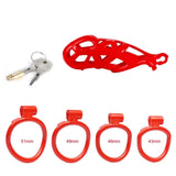 Maxi Cobra Male Chastity Cage with 4 Rings Red - 3d-chastity