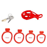 Nano Cobra Male Chastity Cage with 4 Rings Red - 3d-chastity