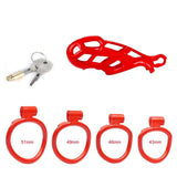 Standard Cobra Chastity Cage with 4 Rings Red - 3d-chastity