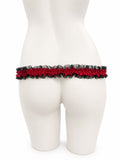 Black red lace support strap shown from the rear on a display mannequin