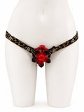 Leopard - Three-Way elastic support strap shown from the front on a display mannequin; cage not included