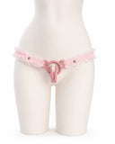 Pink Lace elastic support strap shown from the front on a display mannequin; cage not included