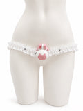 White Lace elastic support strap shown from the front on a display mannequin; cage not included
