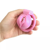Pink Pussy Shaped Resin Chastity Cage material finish close | 3d-chastity