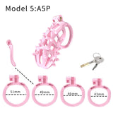 Pink Stripe Cobra Chastity Kits with Spikes Pegs Cage material finish close | 3d-chastity