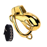 Golden Short Smooth Stainless Steel Mamba Cage with Belt Chastity Cage main product | 3d-chastity