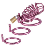 Metal Purple Chastity Cage lock and ring | 3d-chastity