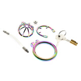 Rainbow Chastity Cage with Urethral Catheter material finish close | 3d-chastity