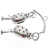 Evil Shells Stainless Steel Ball Stretcher Chastity Cage wearing | 3d-chastity