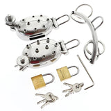 Evil Shells Stainless Steel Ball Stretcher Chastity Cage lock and ring | 3d-chastity