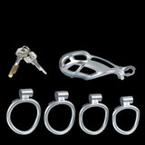Small Silver Cobra Male Chastity Cage With 4 Rings - 3d-chastity