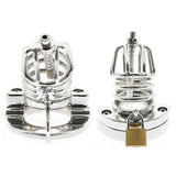 Stainless Steel Chastity Cage Ball Stretcher with Urethral Catheter Chastity Cage side | 3d-chastity