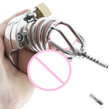 Stainless Steel Chastity Cage Ball Stretcher with Urethral Catheter Chastity Cage size and shape | 3d-chastity