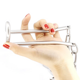 Stainless Steels Humbler with Detachable Ankle Cuffs Chastity Cage wearing | 3d-chastity