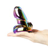 V4 Rainbow Steel Chastity Cage lock and ring | 3d-chastity