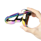 V4 Rainbow Steel Chastity Cage material finish close | 3d-chastity